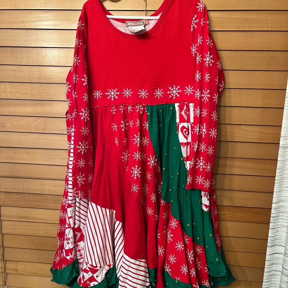 Jelly The Pug Christmas Twirl Cotton Dress Size 10 Red Green White EUC